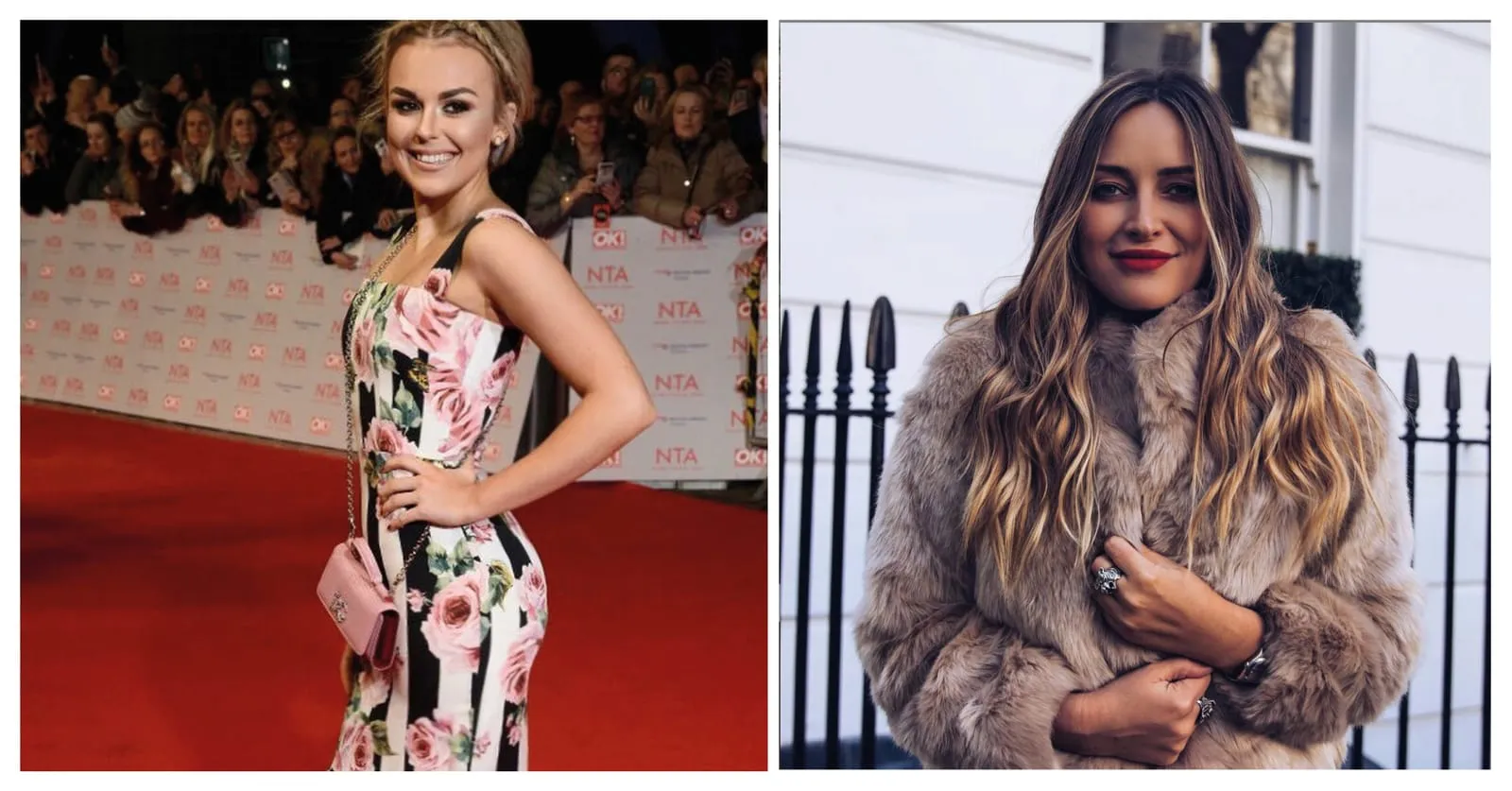 Floral gown on the National Television Awards red carpet, and long beachy waves worn with a fur coat