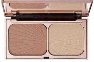 Open contour palette in a rose-gold compact with matte sculpt and shimmer highlight powders